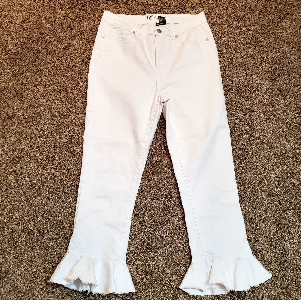 DG2 by Diane Gilman White Classic Stretch Ruffle Hem Cropped Jeans Size 8T